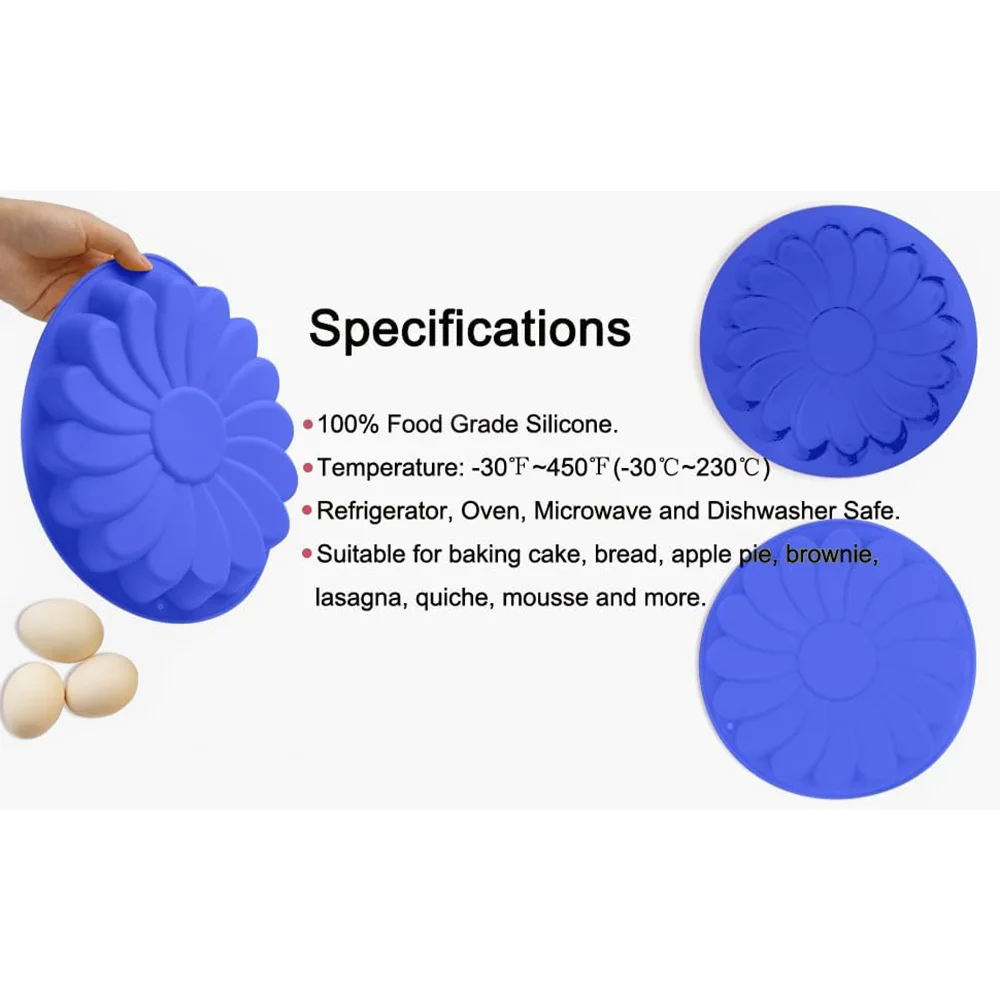 Silicone Large Flower Cake Mould for Chocolate Jello Candy Silicone Baking Molds for Cakes,9 inch Non-Stick Fluted Tube Cake Pan