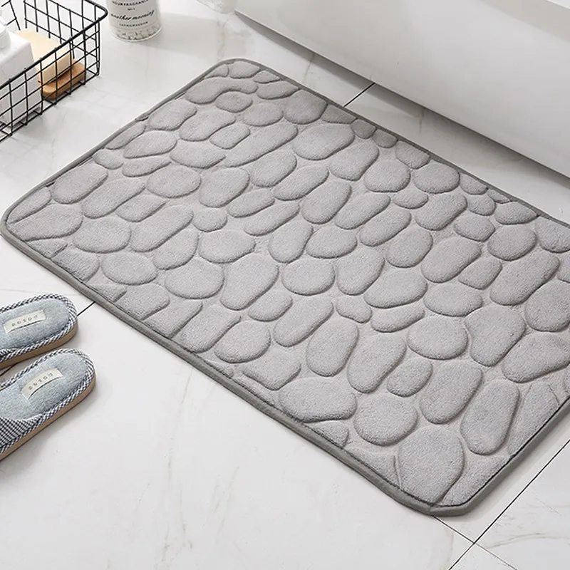 Cobblestone Embossed Shower Antislip Mat Super Absorbent Draining Mat Bathroom Carpet Memory Foam Washable Rug Toilet Floor Mat