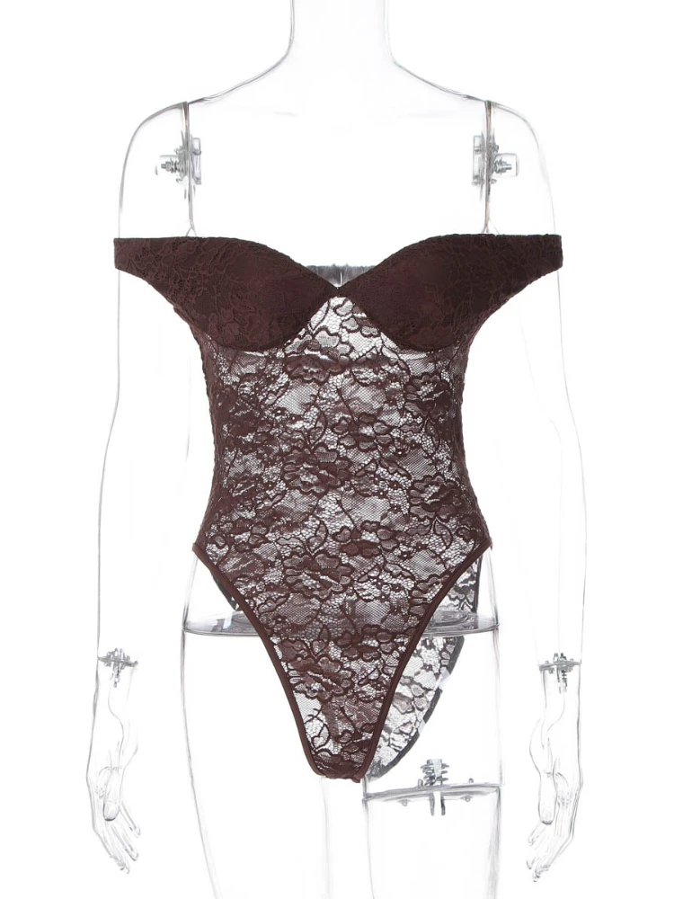 FDYOUI بدلة نسائية أنيقة + تنورة طقم مكون من قطعتين فستان نسائي مثير بدون أكتاف شفاف من الدانتيل ملابس نادي الحفلات المسائية #5