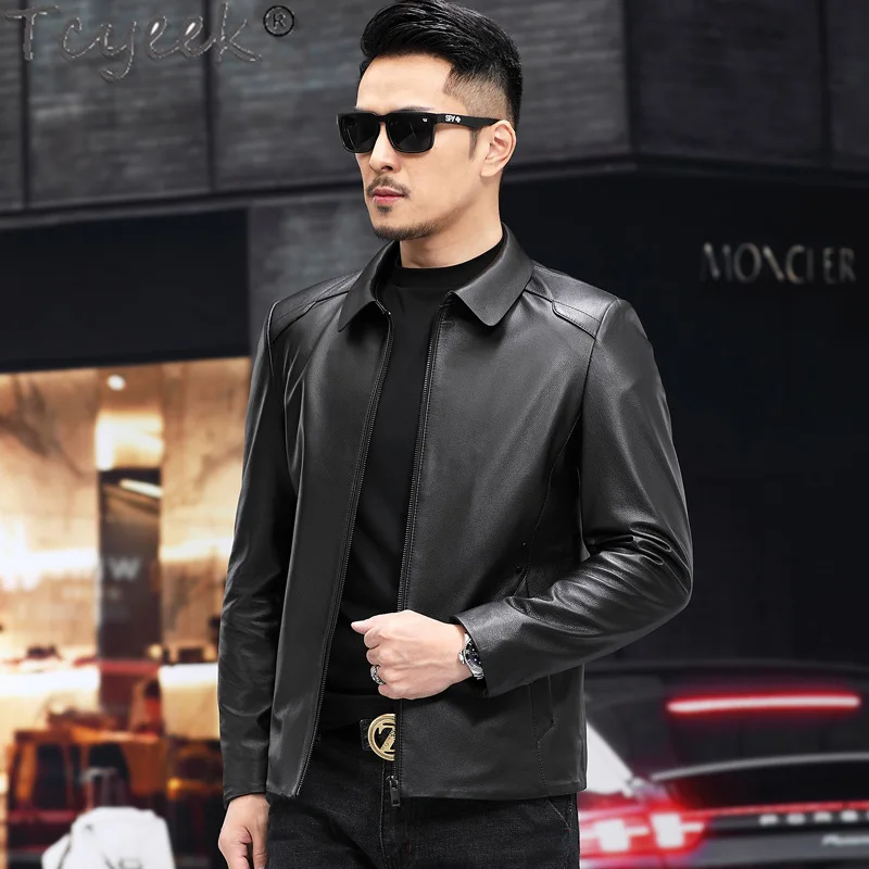 Tcyeek Genuine Leather Jacket Men Spring Autumn Clothes Business Casual Cowhide Coat 2024 Mens Coats Jaqueta Masculina Couro