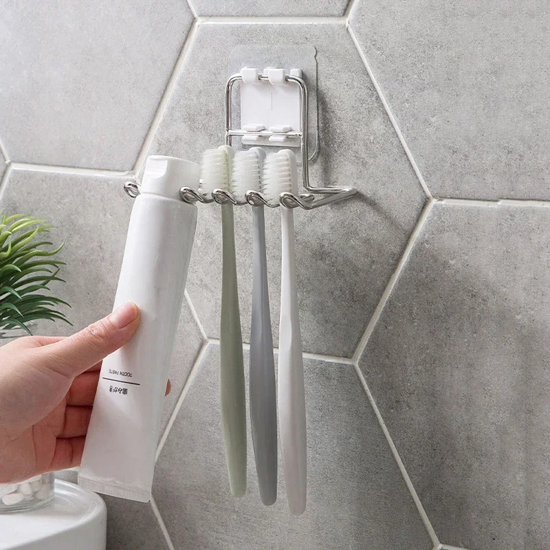 Stainless Steel Toothbrush Holder Wall Mounted Bathroom Tooth Brush Toothpaste Razor Organizers Stand Bathroom Accessories