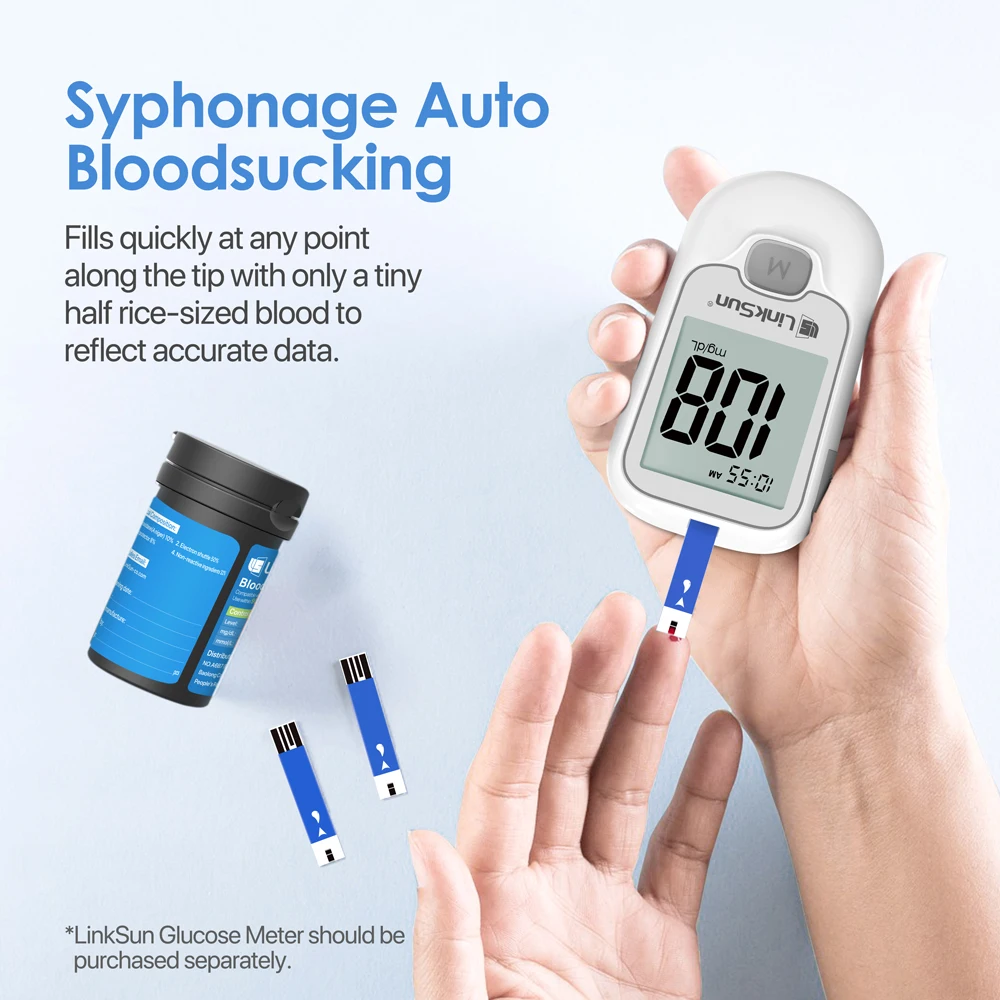 (50/100/200/300/500 pcs for G-425-2 and G-425-3) Linksun Blood Glucose Meter Sugar Test Strips and Lancets for Diabetes Test