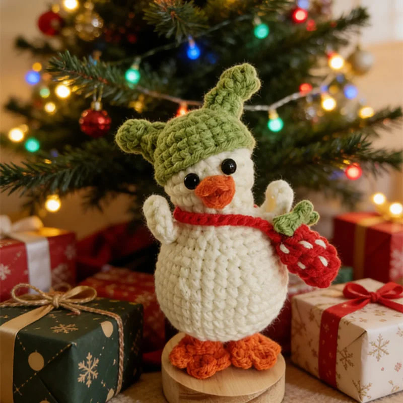 

Customizable Crocheted Campus Duck Ornament with Wooden Base Cute Small Personalized Gift