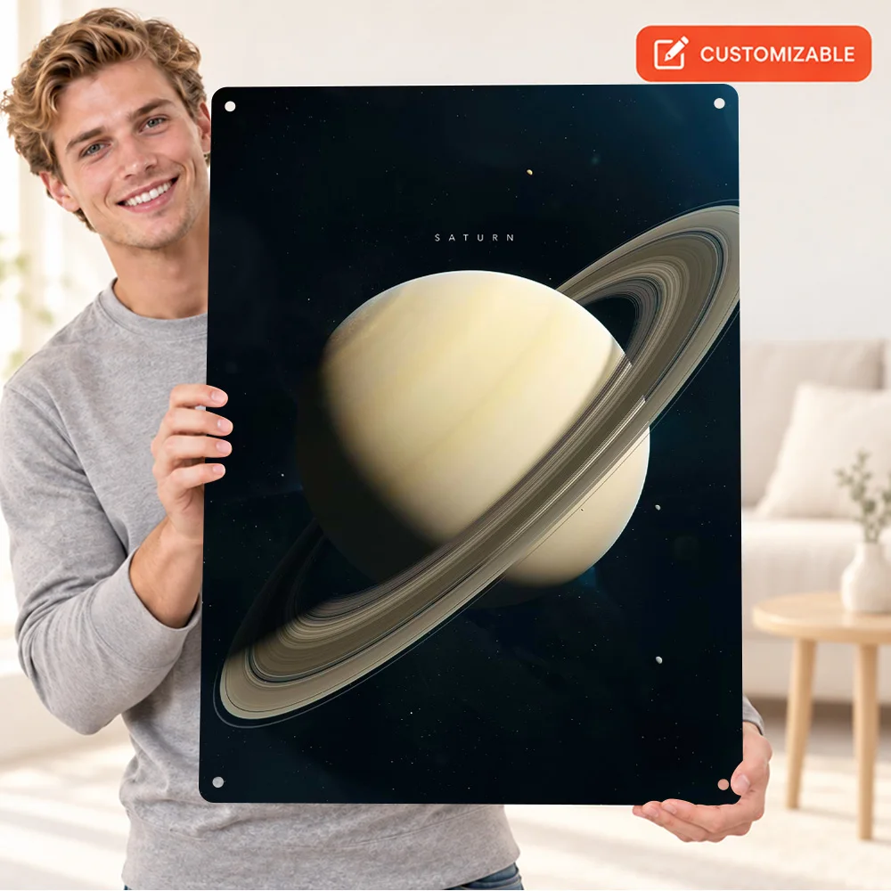 Saturn Textured Metal Poster Personalized Aluminum Sign Astronomical Illustration Wall Art For Living Room Astronomy Lover Gift