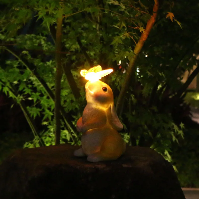 Rabbit Solar Night Light Outdoor Garden Landscape Balcony Lawn Flower Pot Resin Ornaments Garden Statues Outdoor Decor