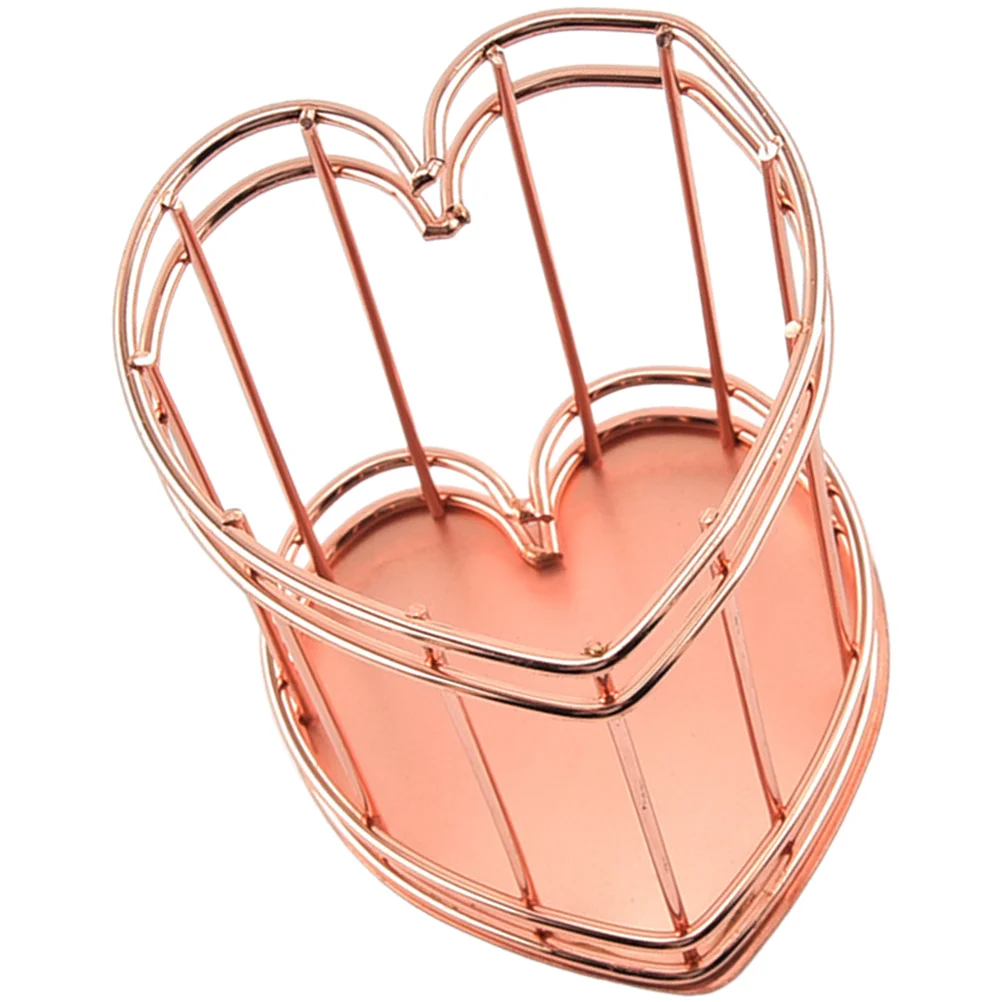 Iron Heart Pen Holder Desktop Brush Stationery Bucket Cosmetics Woven Storage Basket Mesh Stainless Steel for Work Nice