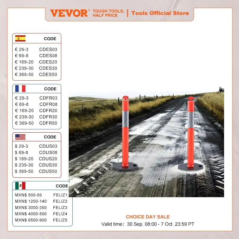 

VEVOR 2 Pack Traffic Safety Delineator Barrier with 16.93 x 16.93 in Rubber Base for Traffic Control Warning