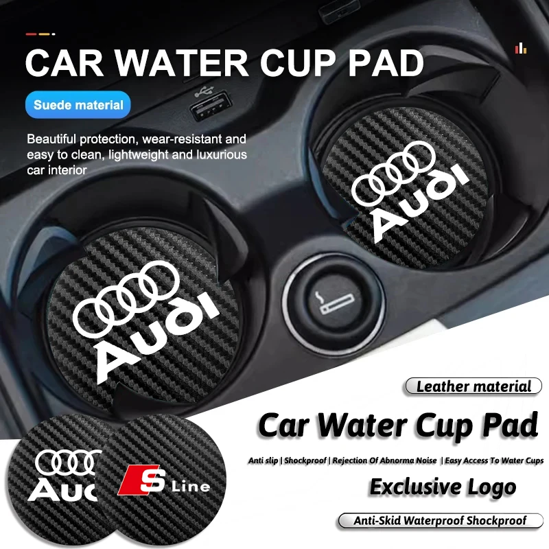 2Pcs Car Waterproof Coaster Non Slip Water Cup Pad Mat For Audi Q5 Q4 A4 A6 A7 A5 A3 Q3 Q2 A1 A8 TT S1 S3 Q7 SQ5 SQ7 SQ3 S4 S5