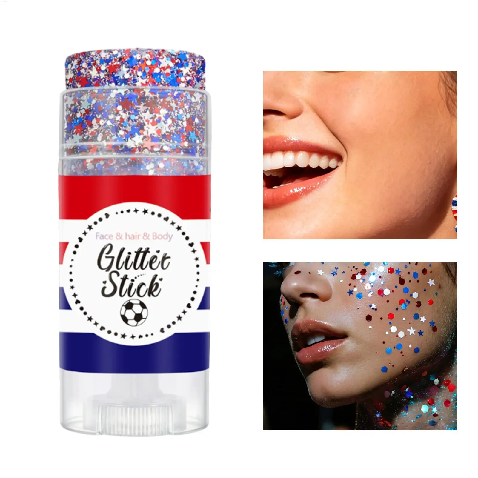 Body Glitter Stick Sequins Red White Blue Portable Hair Glitter Face Paint Patriotic Body Makeup For Women Girls Christmas