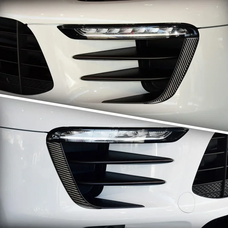 Carbon Fiber Exterior Front Fog Light Lamp Eyebrow Eyelid Stripe Cover Trim Car Styling Sticker Fit for porsche macan 2014-2020