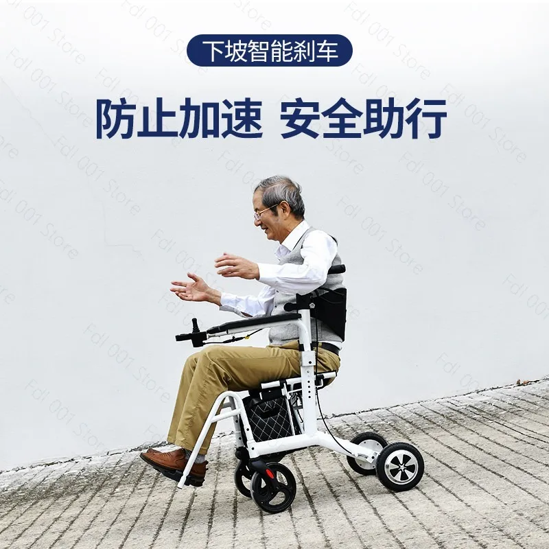 Elderly Manual/electric Wheelchair - Foldable Four-wheel Household Walking Bike, Dual-use for Sitting and Pushing