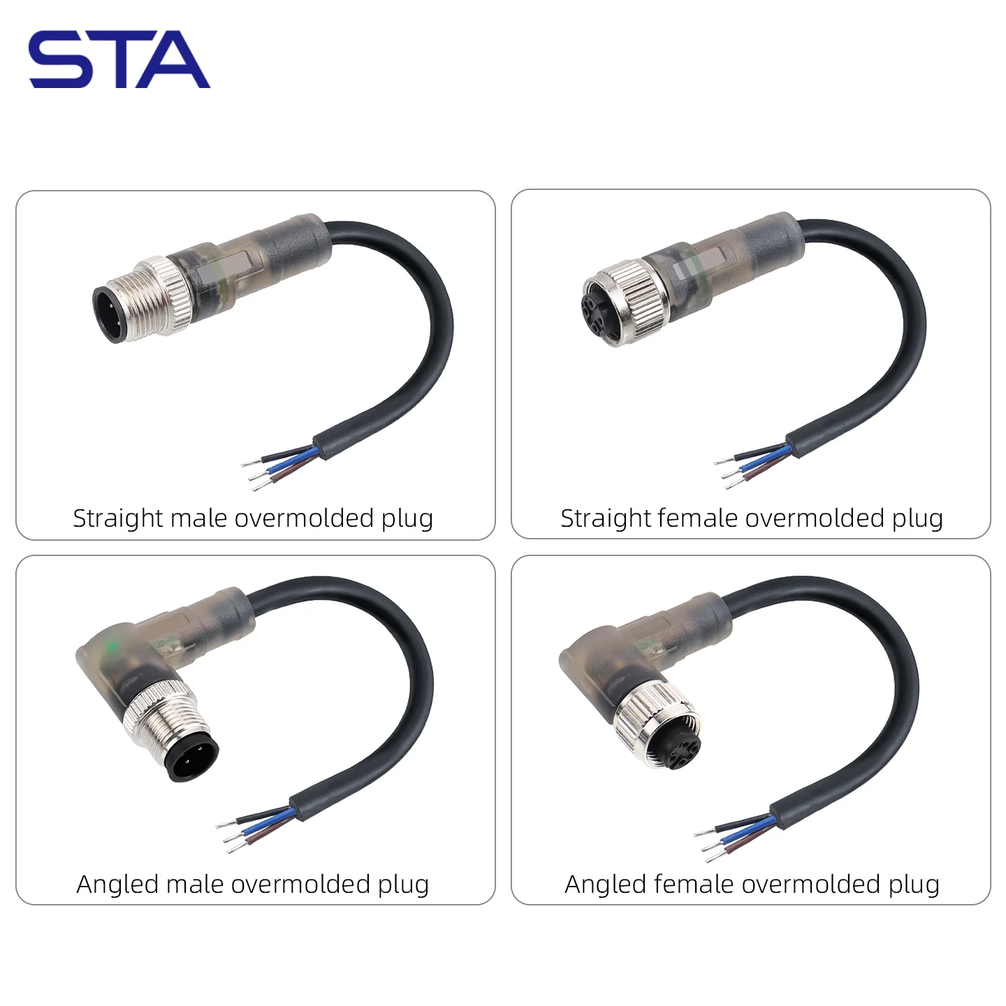 Waterproof IP67 M12 Aviation plug 3/4/5Pins With LED Straight/Angled male female unshield PVC PUR cable Customized 1/3/5M length