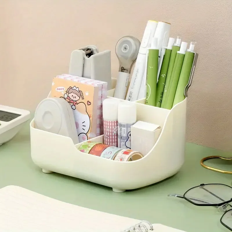 Large Capacity Desktop Organizer Box 5-Compartment Stationery Holder for Office Desk Student Storage Solution