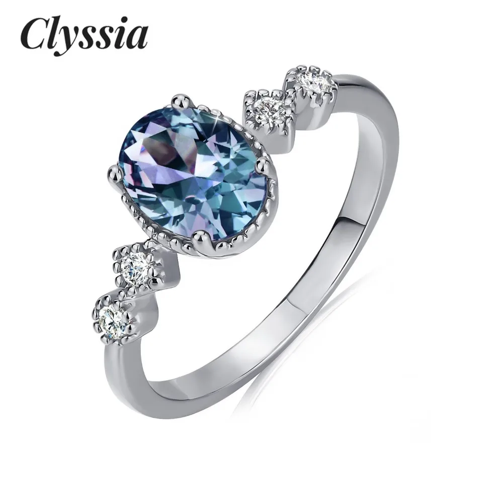 

CLYSSIA 925 Sterling Silver Alexandrite Ring June Birthstone Oval Cut Cocktail Statement Engagement Color Change Ring for Women