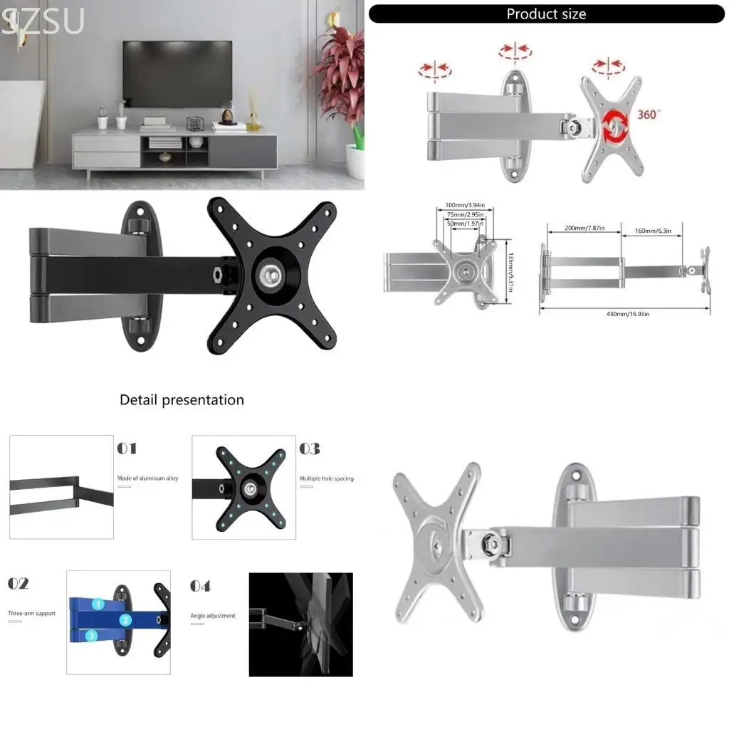 

SZSU Screen Wall Holder For 10-27Inch Wide Compatibility 360 Degree Rotation Wall Mount Bracket Enhances Viewing Experience