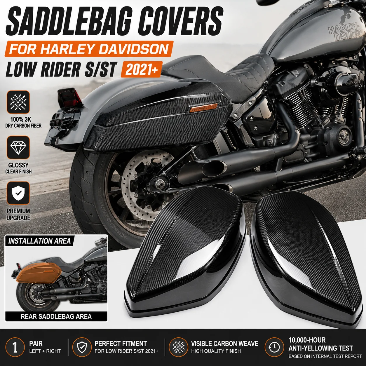 100% Real 3K Dry Carbon Fiber Motorcycle Large Capacity Outer Saddlebags For Harley Davidson Softail Low Rider S ST 2022-2025