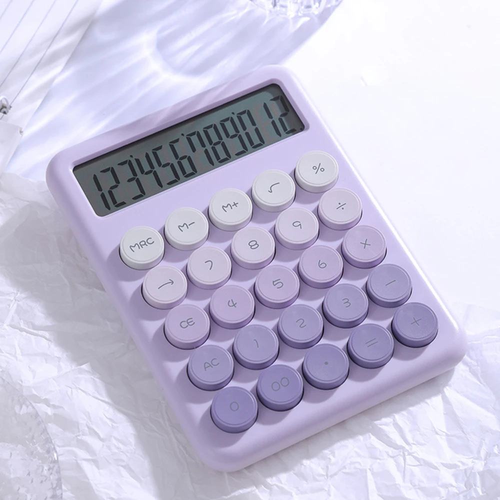 Mechanical Calculator Big Round Button Desktop Calculator 12 Digit Large LCD Display Versatile Calculator Cute Gradient Colored