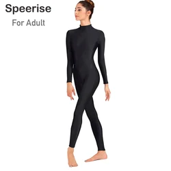 Speerise Dolcevita per adulti Unitard Senza piedi Full Body Zip Tute intere Spandex Donna Balletto Danza Manica lunga Costume da yoga