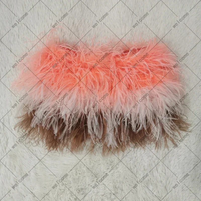 Mini jupe multicolore en plumes d'autruche véritables, taille élastique, vêtements sexy, club, fête, danse, rave, jupe courte, note, sélectionner 3 couleurs