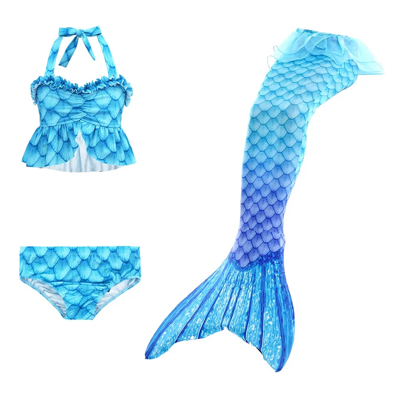 2024 Mermaid Swimsuits 3Pcs Outfits Sexy Fashion Suspenders Bikini Swimwear Set New Girls Beachwear Baby Clothes 3-10 Years