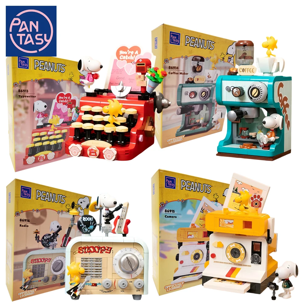 

New Genuine Pantasy Snoopy Blocks Retro Machine Series Creative Coffee Machine Building Toys Desk Ornament Decor Gifts for Teens