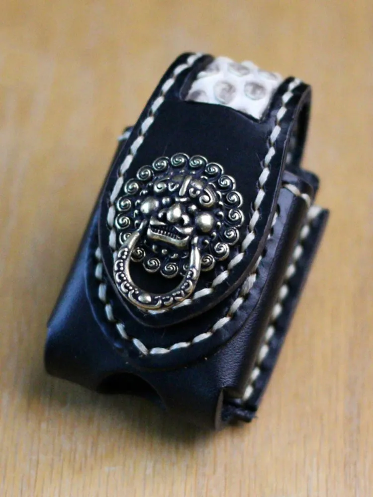 

Cowhide Vintage Fanny Ppack, Zipp Lighter Shell, Handmade Snakeskin Lighter Sleeve, Storage Belt Bag