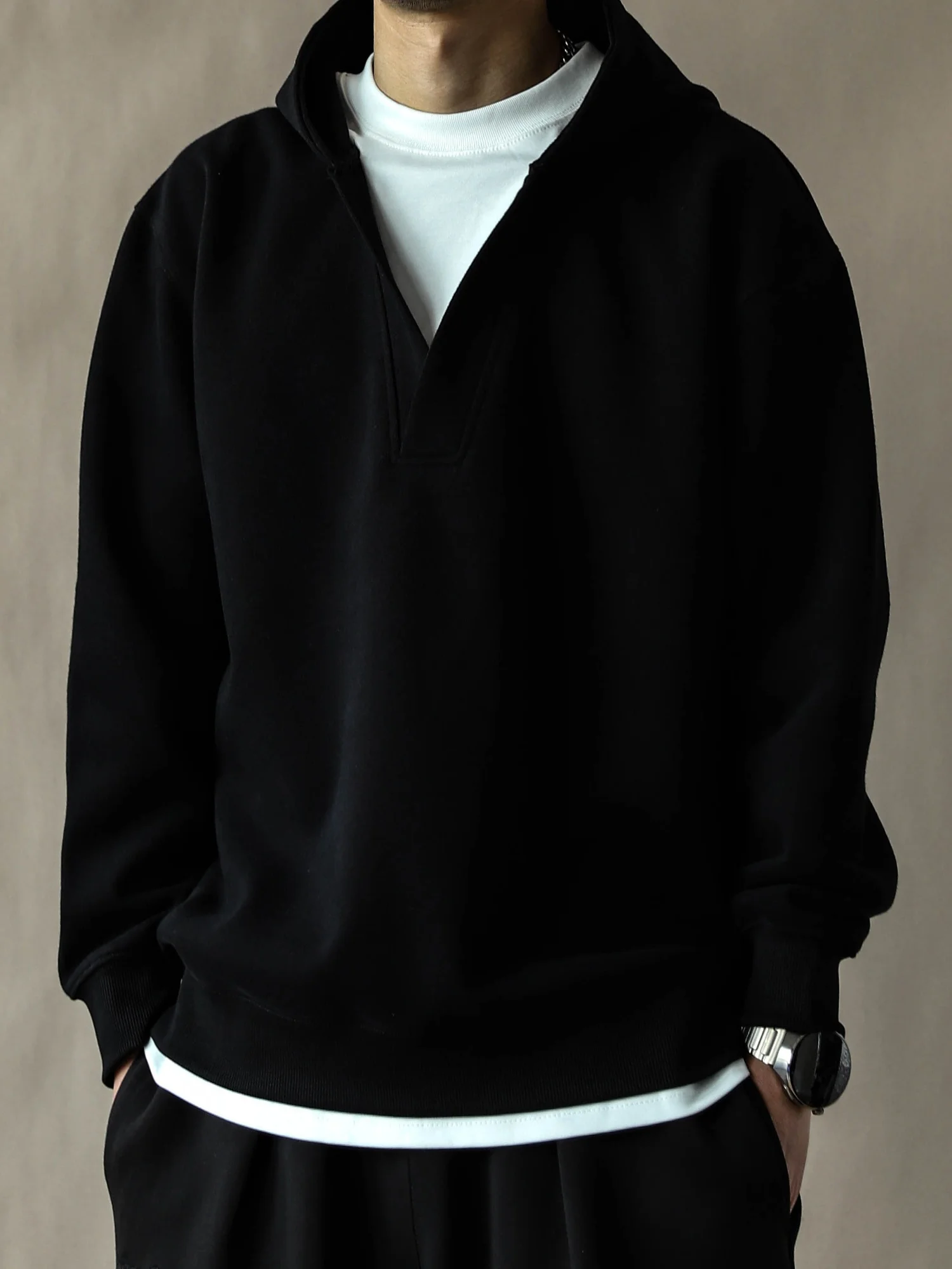 

Мужская толстовка Bla Long Sve с капюшоном, повседневная, свободного кроя, весна-осень, V-образный вырез, хлопок/полиэстер, комфортная, для расслабленного образа