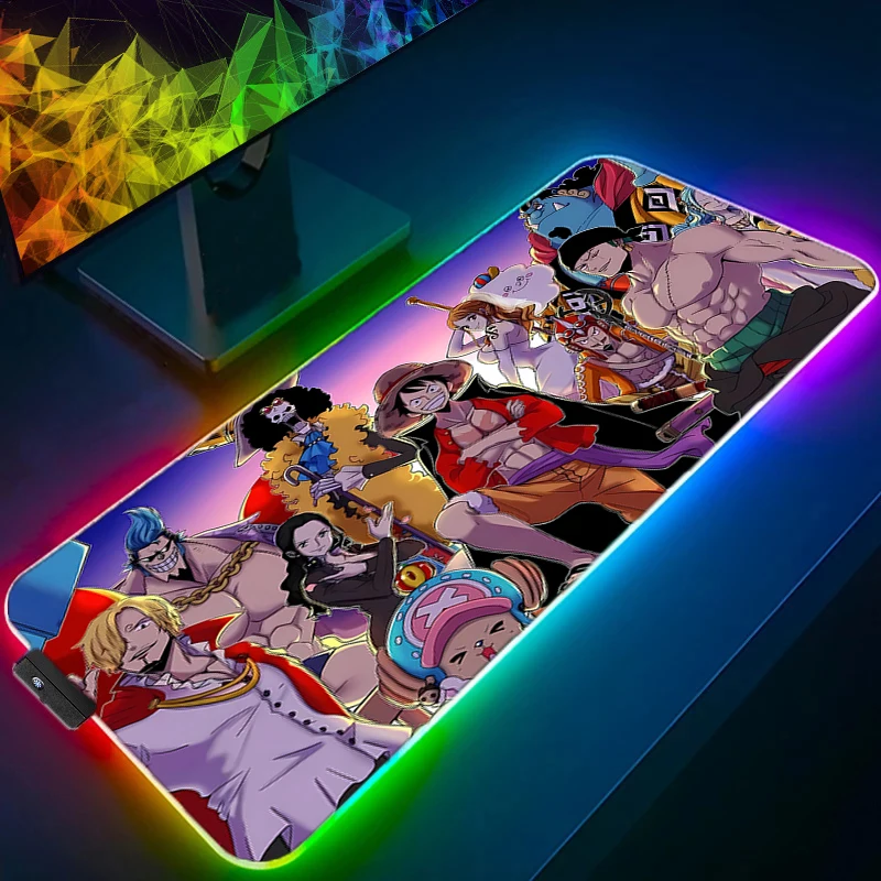 RGB светодиодный коврик для мыши, офисный настольный коврик, коврик для компьютерной игры, резиновый коврик для клавиатуры в стиле аниме, цельный аксессуар для ПК, коврик для мыши, коврик для планшета