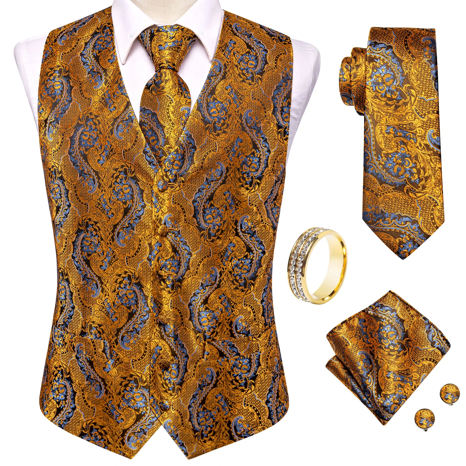 Złoto-Niebieski Zestaw 5 Eleme – Pocket Square Set recenzja i cena