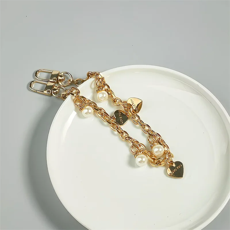 2026 New Model Pearl Love Metal Becorative Bag Chain Punk Style Chain For Woman Bag Luxury Accessories Key Chain