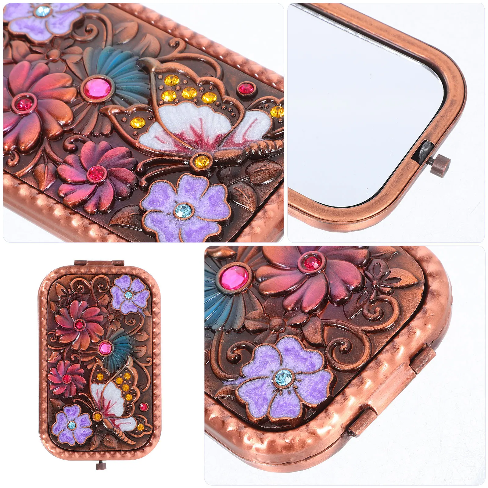 1 pezzo specchio per trucco pieghevole mini specchio portatile doppio lato design vintage riflessione chiara per regalo donna rosa