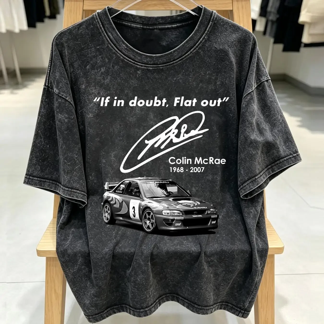 washed T Shirt COLIN MCRAE BK 9 vintage Washed graphic Slightly Comfortable homme Versatile fashion Stylish Unisex Stretched
