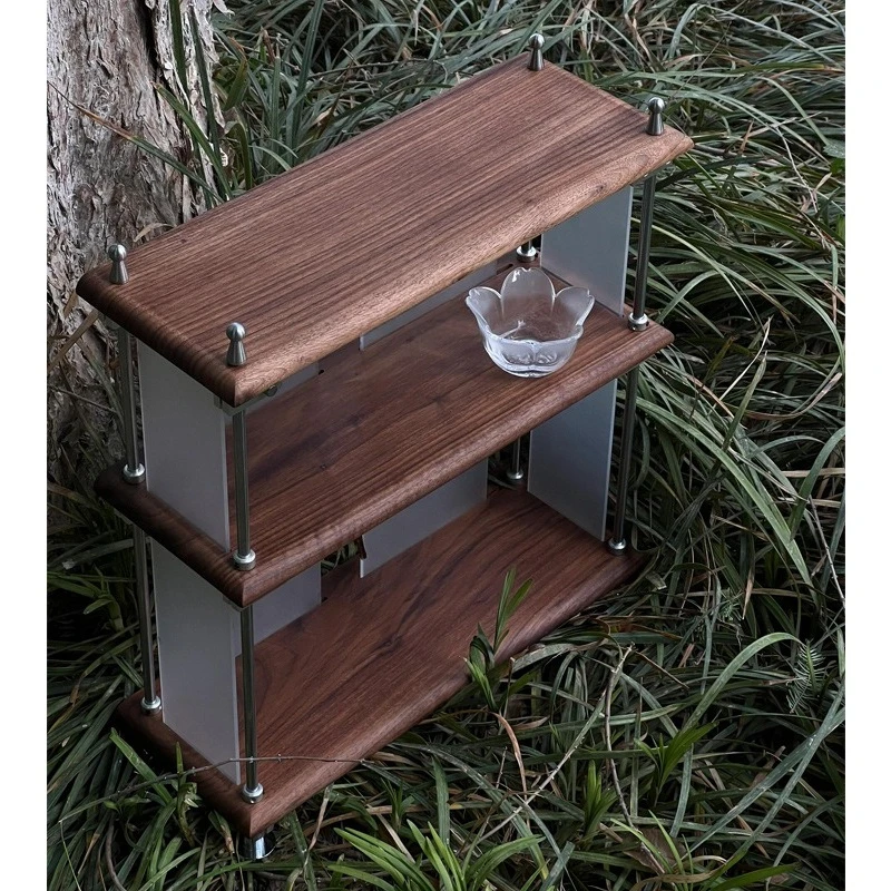 

Walnut multi-layer rack, creative optical axis stainless steel rack