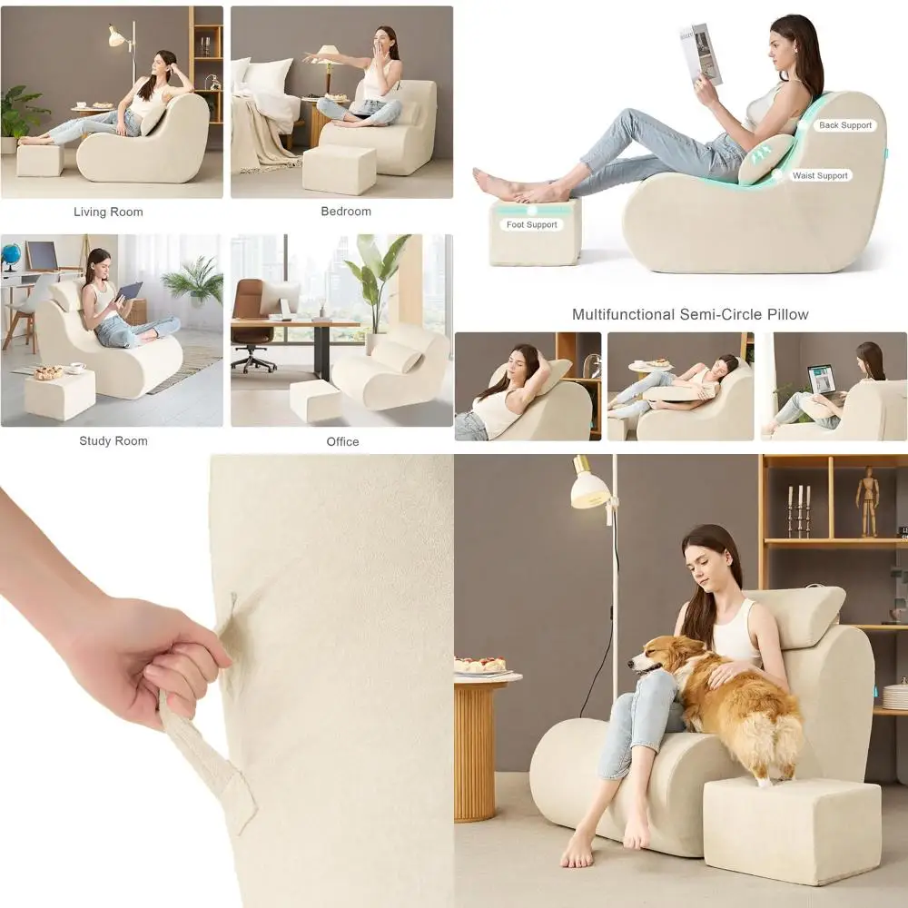 

Cozy Adult Bean Bag Chair with Ottoman, High-Density Foam Filled, Supportive Lounge Sofa for Living Room, Bedroom, or Office, Be