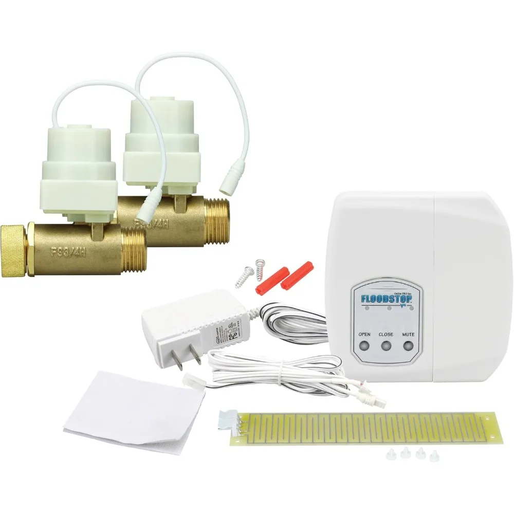 

Washing Machine Leak Detector Kit with Automatic Water Shut-Off and Visual/Audible Alarms, 3/4" Straight, Hot & Cold Valves