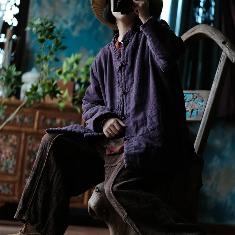 

2025 New Arrival Women Winter Single Breasted Good Quality Cotton Linen Casual Parker Long Sleeves Pocket Patchwork Coats Y240