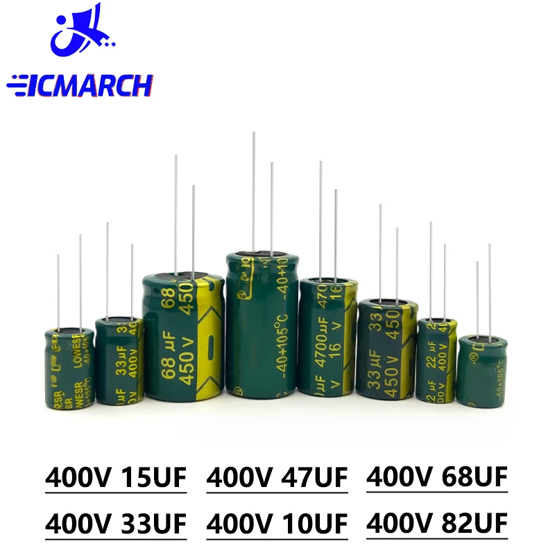 1 Stuk 400V 10Uf 10X17Mm Condensator 400V 15Uf 8X16Mm 400V 33Uf 13X20Mm 400V 47Uf 16X25Mm 400V 68Uf 16X25Mm 400V 82uf 18X25Mm