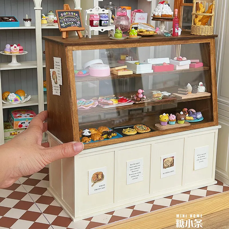 1/6 Doll House Model Furniture Accessories Wood Glass Cake Cabinet Bread Rack Bjd Ob11 Gsc Blyth Soldier Lol Dollhouse Miniature