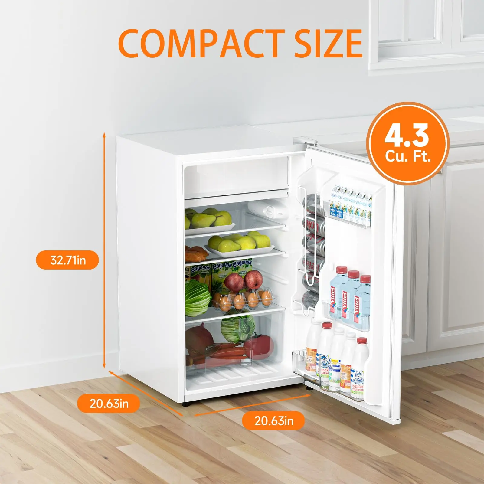 ثلاجة صغيرة 4.3 قدم مكعب مع فريزر باب واحد درجة حرارة قابلة للتعديل منخفضة الضوضاء ثلاجة مدمجة لغرفة النوم والمكتب RV
