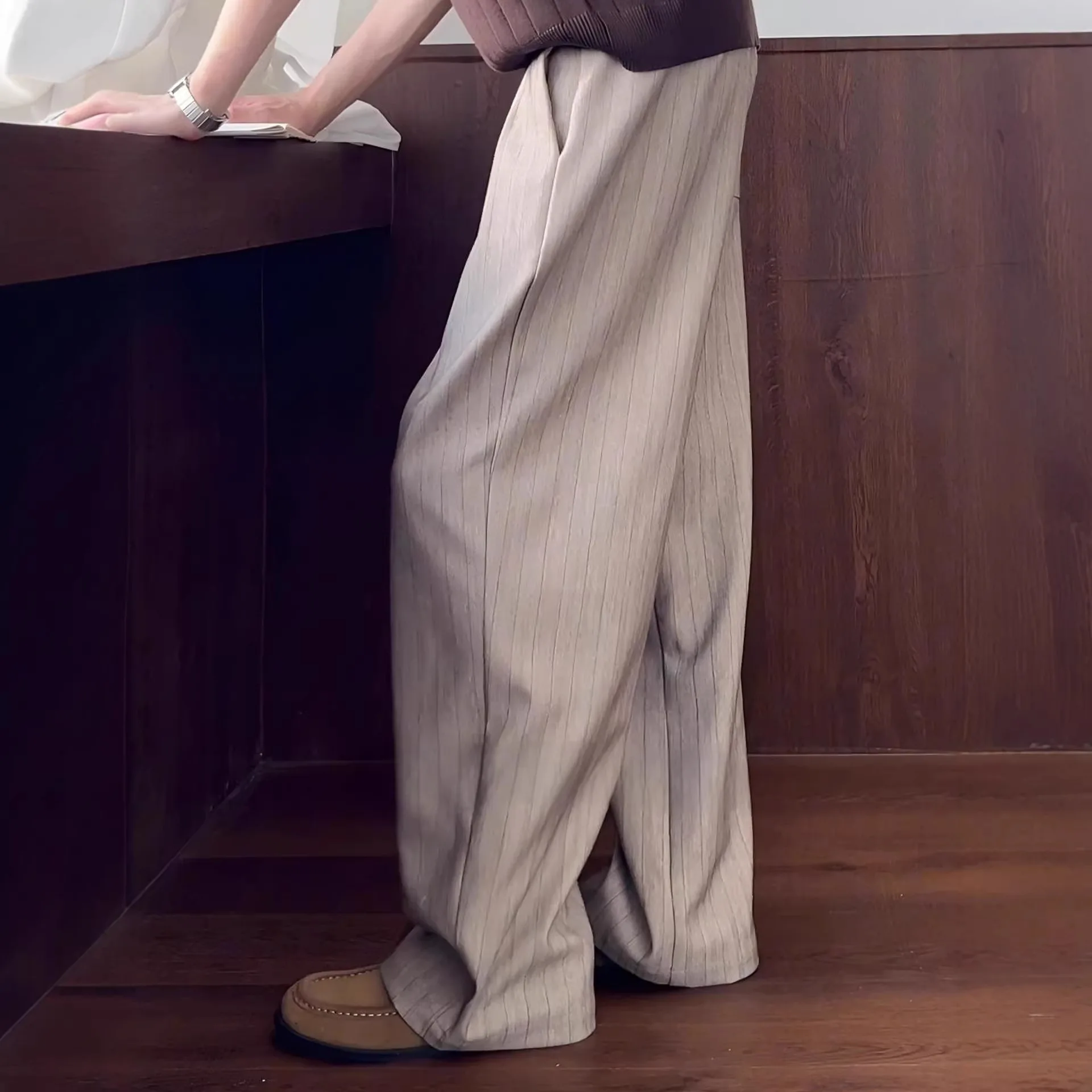 Solid Drape Striped A-Line Trousers Men's Casual Pants
