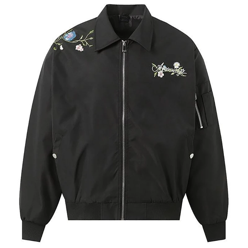 

Spring Autumn Lapel Floral Print Zipper Bomber Jacket Men Windbreaker Trendy Streetwear Outerwear American High Street Jackets