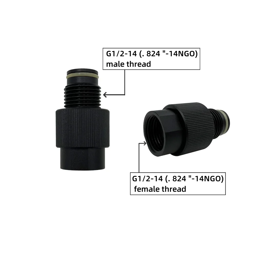 HPA Tank Regulator Valve ON/OFF ASA Adapter G1/2-14 Thread Saver,Black Adaptor CO2/Compressed Air Pin Valve Depressor Adapter