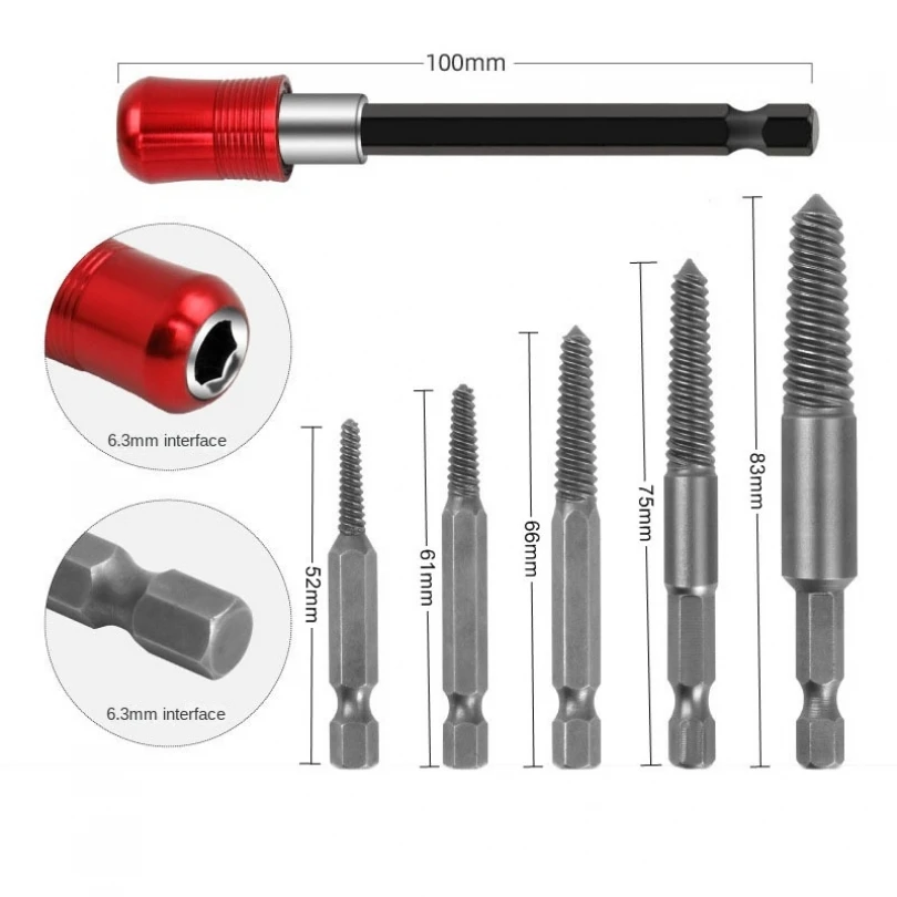 6pcs Damaged Screw Extractor Kit with Quick Self-Locking Lever Post Tool Kit Fine Threaded Damaged Screw Stud Remover