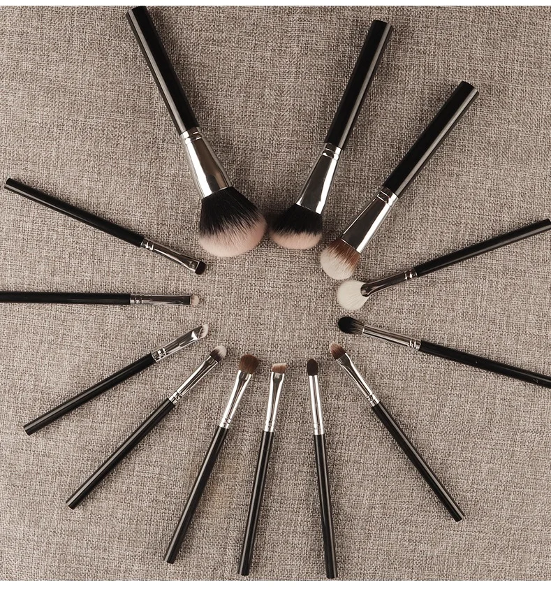 Conjunto de pincéis de maquiagem com cabo preto, 13 peças, corretivo, blush, sombra, base, cosméticos, ferramentas de beleza