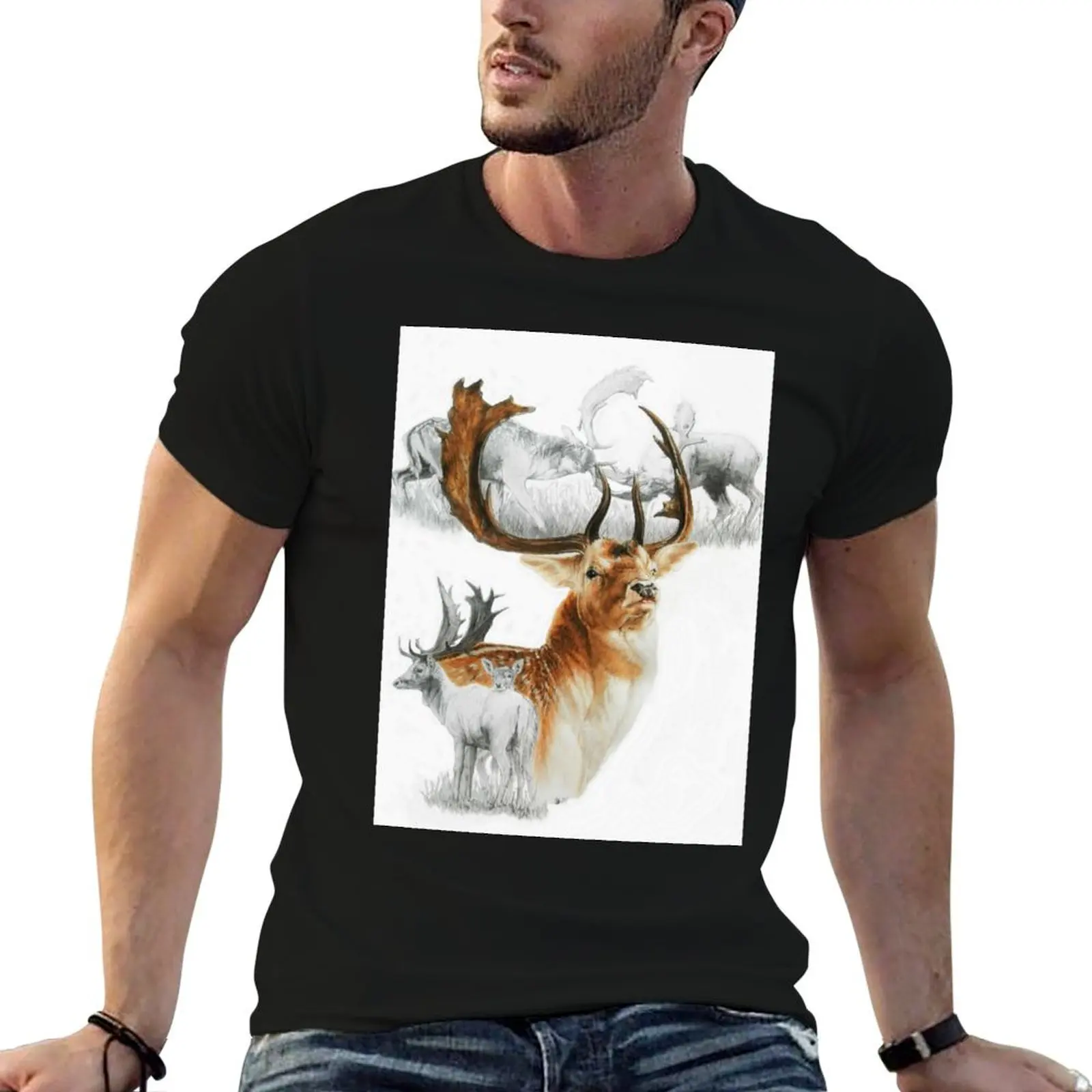 

Fallow Deer Collage T-Shirt man graphic t shirt cotton t shirts high quality T-Shirt