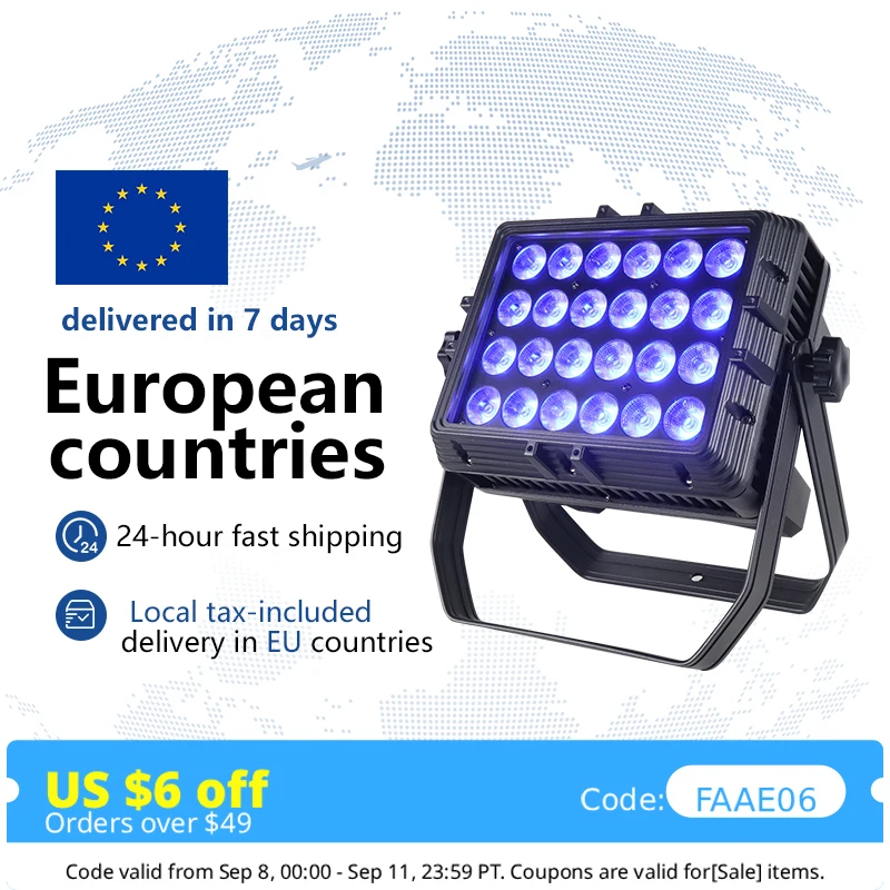 24x18W RGBWA UV 6 in 1 Luce da palcoscenico impermeabile per esterni LED Quadrato Par Light Illuminazione professionale per attrezzature da discoteca DJ
