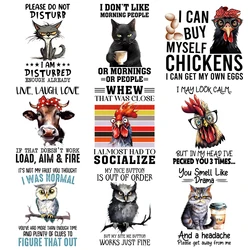 9pcs Funny Animal Proverbs Heat Transfers Iron On Patches For Clothes T-Shirts Jeans Backpack Hats Pillow DTF Transfer Stickers