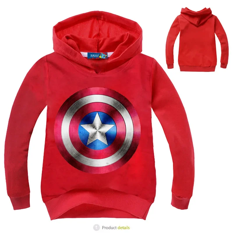 Children Sweatshirt Girl Spring Clothes Captain America Kid Long Sleeve T Shirt Boys Hooded Girls Cartoon Tops Toddler Clothing