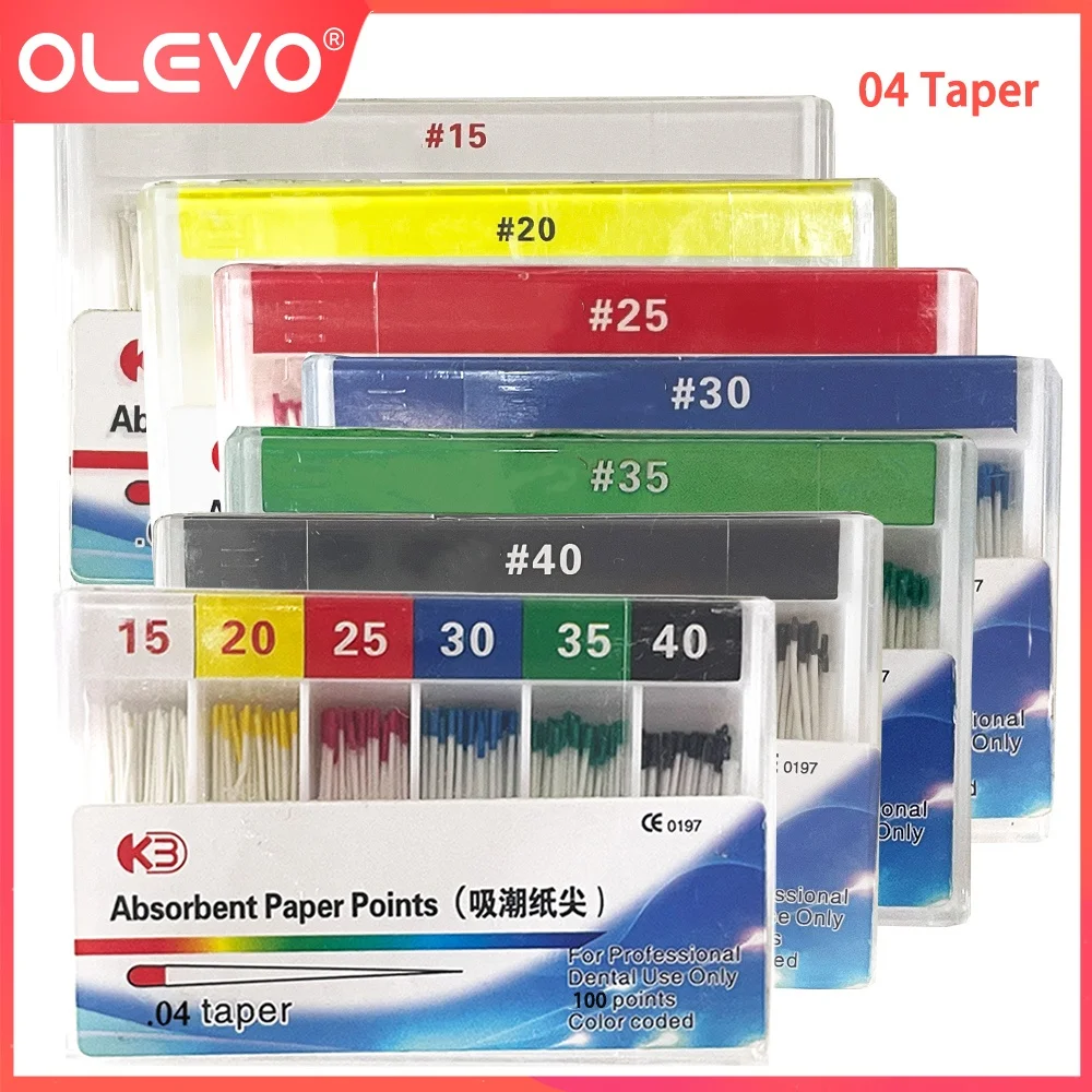 OLEVO 100 Pcs Disposable Dental Endodontic Absorbent Paper Points Root Canal Cleaning Fiber Tips Odontologia Material 04 Taper