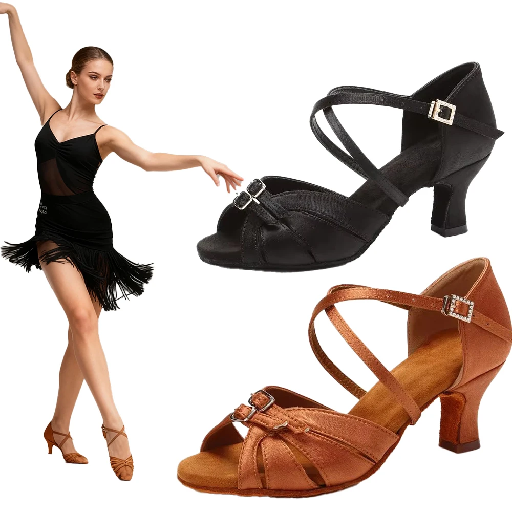 Ballroom Women Latin Dance Shoes Modern Pole Dance Shoes Salsa Tango High Heel Adjustable Latin Shoes For Girls Ladies 7.5CM